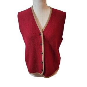 Pendleton Vintage Red 100% Virgin Wool Faux Brown Suede Trim Button Up Vest M